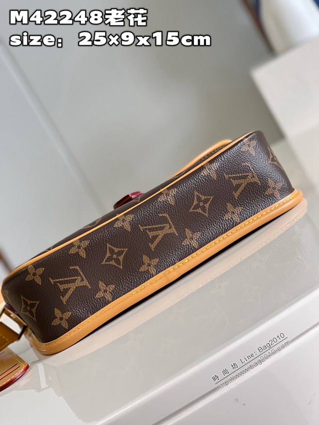 LV專櫃2023新款小號劍橋包 M42248老花 路易威登老花黃皮中古法棍郵差包 dn1419